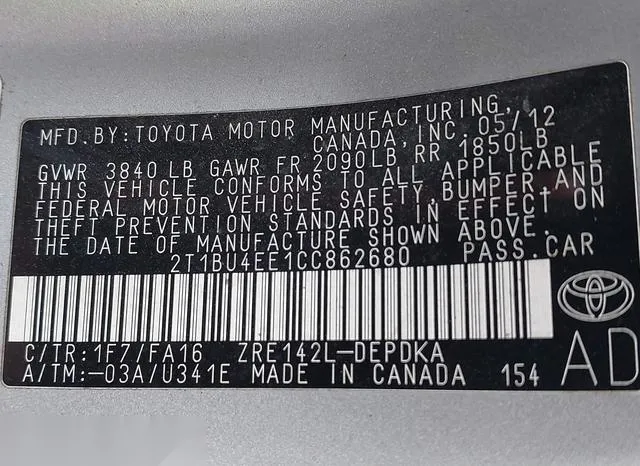 2T1BU4EE1CC862680 2012 2012 Toyota Corolla- L 9