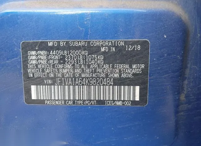 JF1VA1A64K9820484 2019 2019 Subaru WRX 9