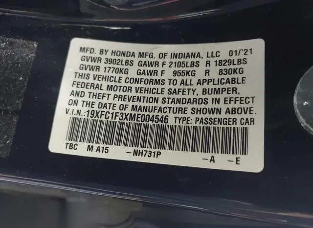 19XFC1F3XME004546 2021 2021 Honda Civic- EX 9