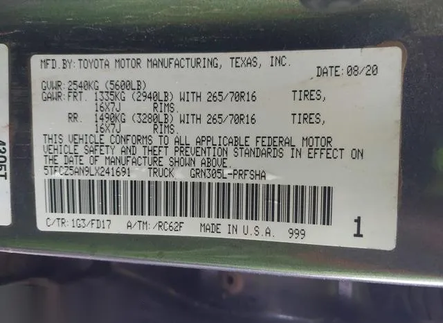 5TFCZ5AN9LX241691 2020 2020 Toyota Tacoma- Trd Off-Road 9