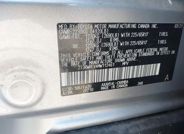 2T3RWRFV4MW112461 2021 2021 Toyota RAV4- Hybrid Xle 9