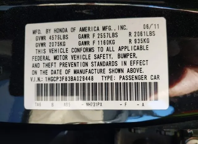 1HGCP3F83BA029448 2011 2011 Honda Accord- 3-5 Ex-L 9