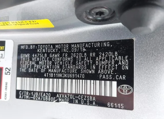 4T1B11HK3KU691470 2019 2019 Toyota Camry- SE 9