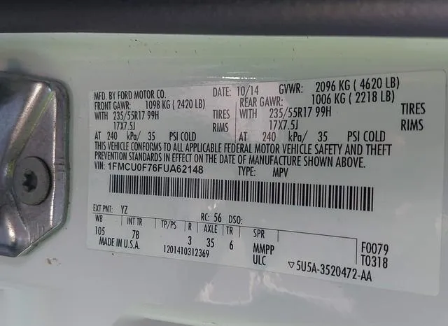 1FMCU0F76FUA62148 2015 2015 Ford Escape- S 9