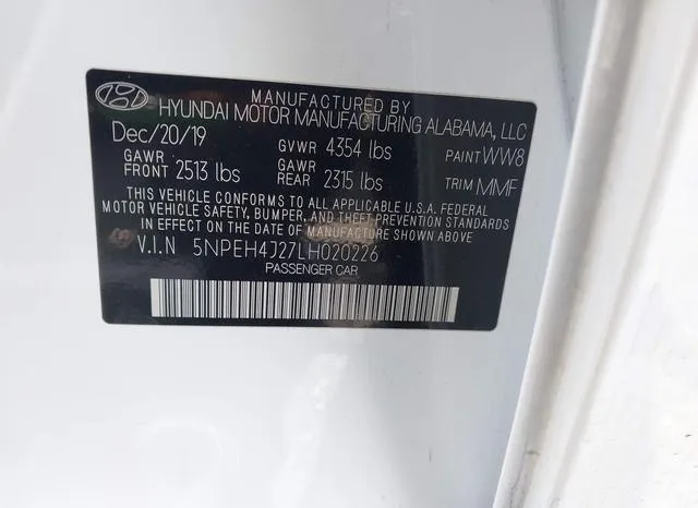 5NPEH4J27LH020226 2020 2020 Hyundai Sonata- Limited 9