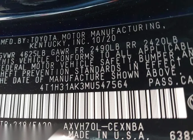 4T1H31AK3MU547564 2021 2021 Toyota Camry- Le Hybrid 9