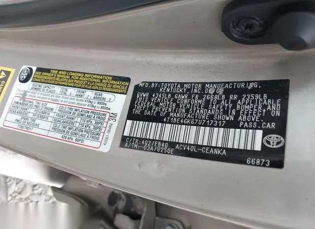 4T1BE46K67U717317 2007 2007 Toyota Camry- CE 9