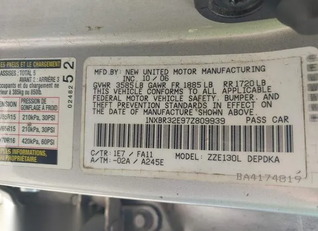 1NXBR32E97Z809939 2007 2007 Toyota Corolla- CE 9