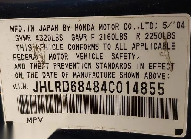 JHLRD68484C014855 2004 2004 Honda CR-V- LX 9