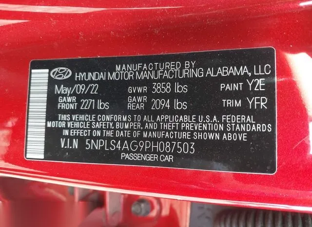 5NPLS4AG9PH087503 2023 2023 Hyundai Elantra- Sel 9