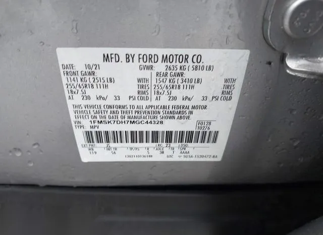 1FMSK7DH7MGC44328 2021 2021 Ford Explorer- Xlt 9