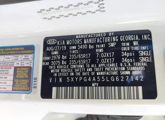 5XYPG4A55LG627142 2020 2020 KIA Sorento- 3-3L Lx 9