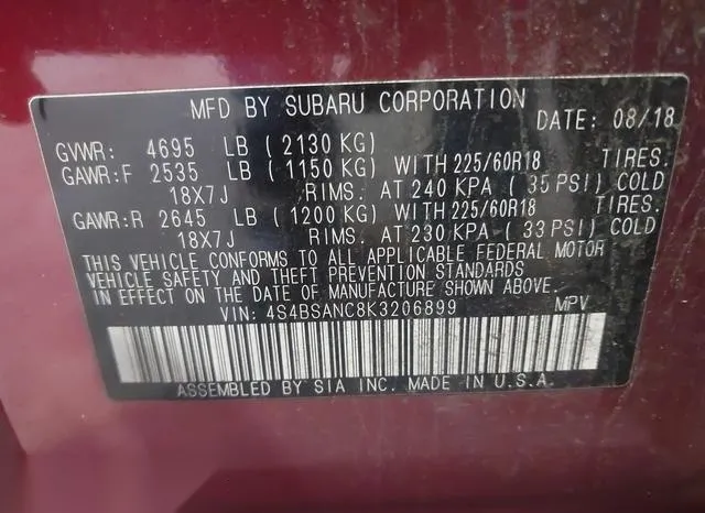 4S4BSANC8K3206899 2019 2019 Subaru Outback- 2-5I Limited 9