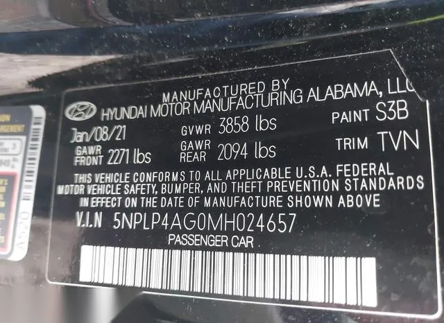 5NPLP4AG0MH024657 2021 2021 Hyundai Elantra- Limited 9