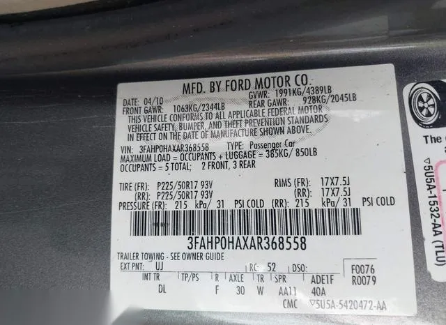 3FAHP0HAXAR368558 2010 2010 Ford Fusion- SE 9