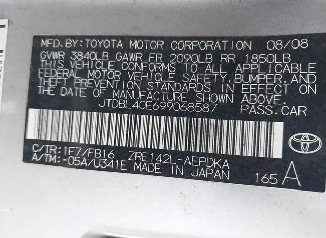 JTDBL40E699068587 2009 2009 Toyota Corolla- LE 9