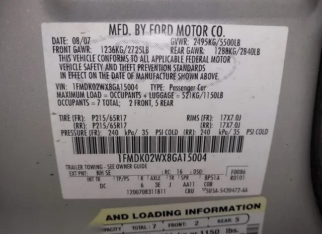 1FMDK02WX8GA15004 2008 2008 Ford Taurus- X Sel 9