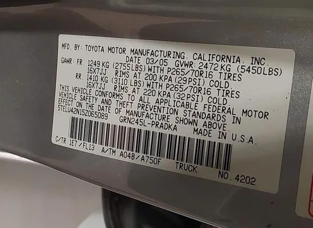 5TELU42N15Z065089 2005 2005 Toyota Tacoma- Double Cab 9