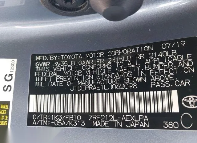 JTDEPRAE1LJ062098 2020 2020 Toyota Corolla- LE 9