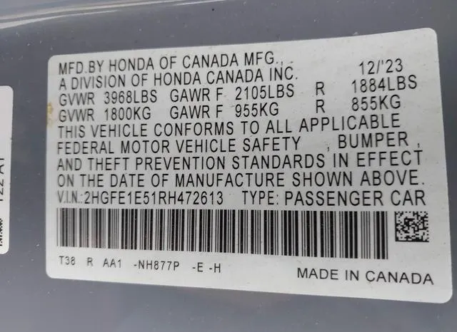 2HGFE1E51RH472613 2024 2024 Honda Civic- Si Base -m6- 9