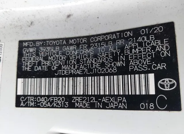 JTDEPRAE7LJ102068 2020 2020 Toyota Corolla- LE 9