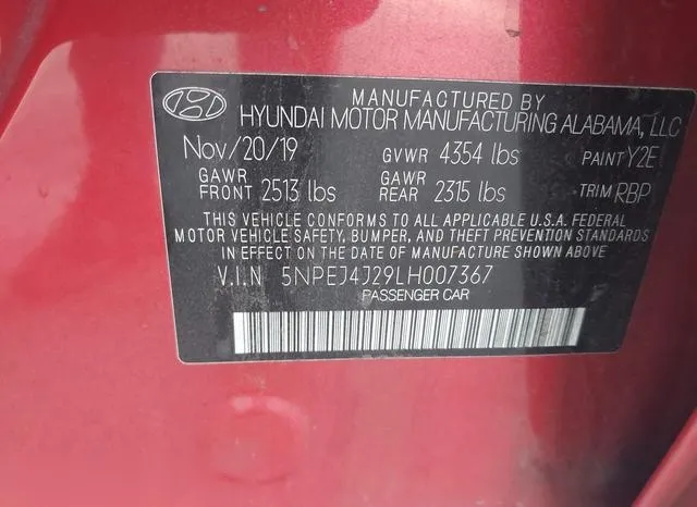 5NPEJ4J29LH007367 2020 2020 Hyundai Sonata- Sel Plus 9