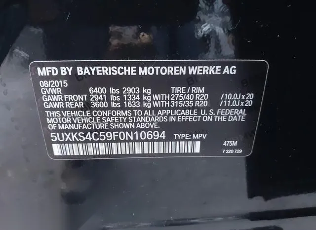 5UXKS4C59F0N10694 2015 2015 BMW X5- Xdrive35D 9