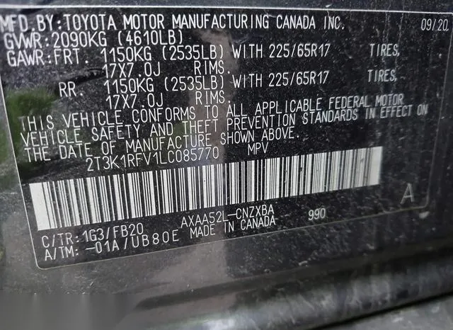 2T3K1RFV1LC085770 2020 2020 Toyota RAV4- LE 9