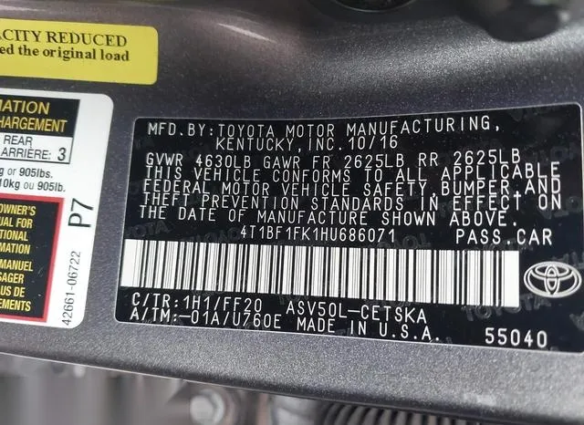 4T1BF1FK1HU686071 2017 2017 Toyota Camry- SE 9