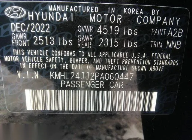 KMHL24JJ2PA060447 2023 2023 Hyundai Sonata- Hybrid Blue 9