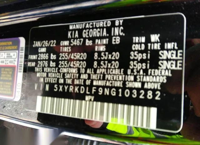 5XYRKDLF9NG103282 2022 2022 KIA Sorento- SX 9