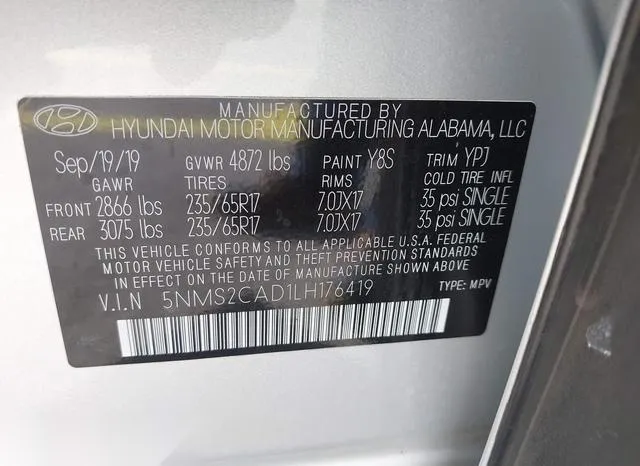 5NMS2CAD1LH176419 2020 2020 Hyundai Santa Fe- SE 9