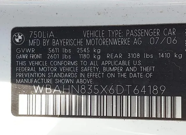 WBAHN835X6DT64189 2006 2006 BMW 7 Series- 750LI 9