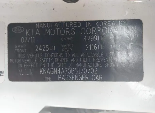 KNAGN4A75B5170702 2011 2011 KIA Optima- EX 9