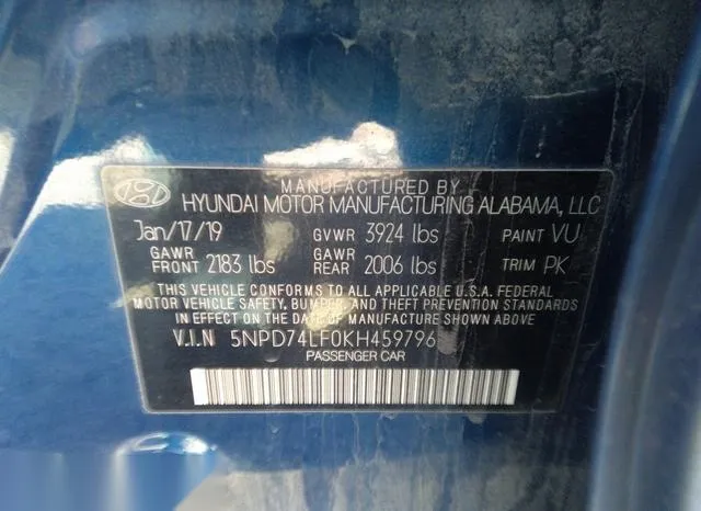 5NPD74LF0KH459796 2019 2019 Hyundai Elantra- SE 9