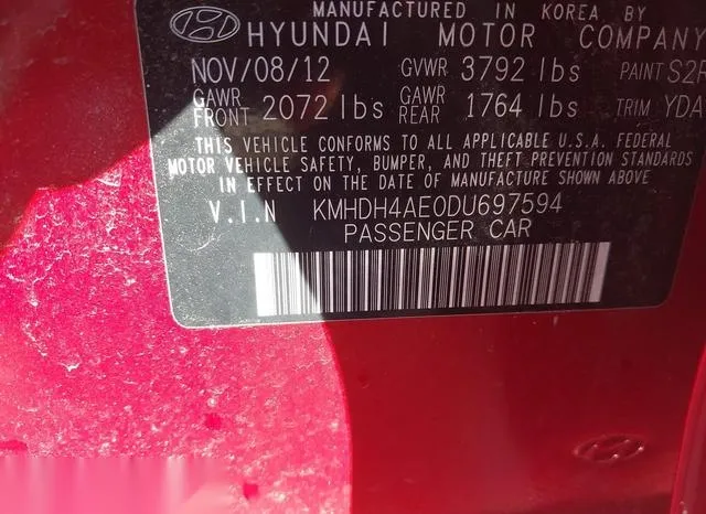 KMHDH4AE0DU697594 2013 2013 Hyundai Elantra- Limited 9