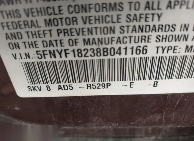 5FNYF18238B041166 2008 2008 Honda Pilot- VP 9