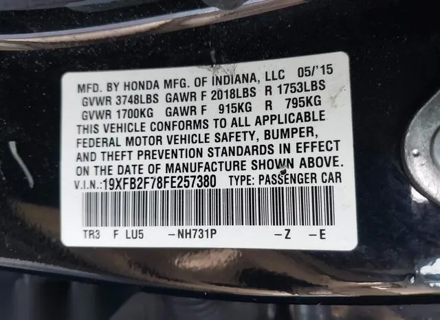 19XFB2F78FE257380 2015 2015 Honda Civic- SE 9