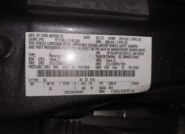 1FAHP3F2XCL381809 2012 2012 Ford Focus- SE 9