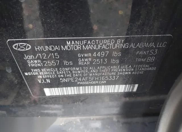 5NPE24AF5FH165337 2015 2015 Hyundai Sonata- SE 9