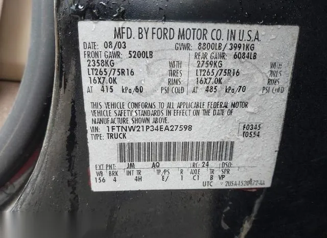 1FTNW21P34EA27598 2004 2004 Ford F-250 9