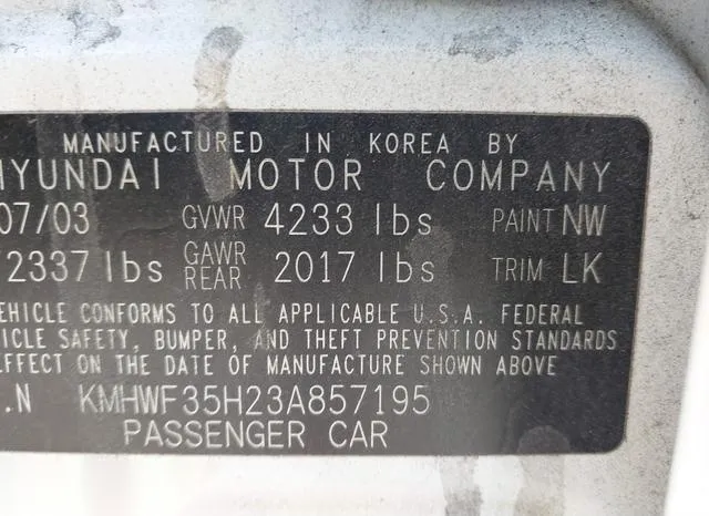 KMHWF35H23A857195 2003 2003 Hyundai Sonata- Gls/Lx 9