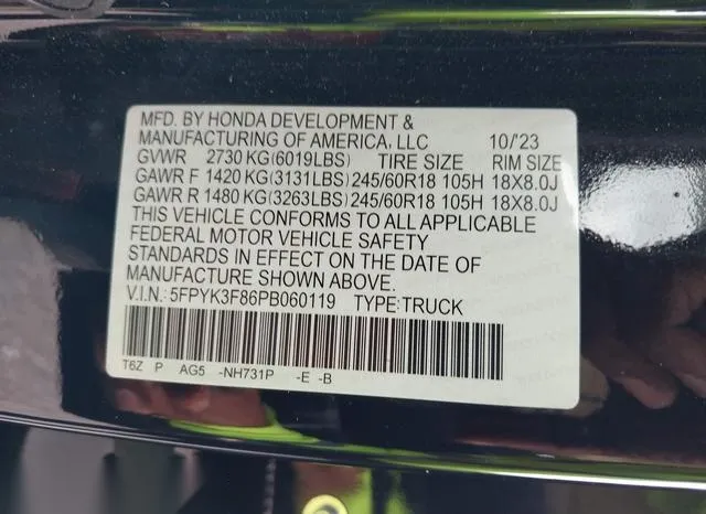 5FPYK3F86PB060119 2023 2023 Honda Ridgeline- Black Edition 9