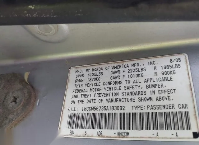 1HGCM56735A183092 2005 2005 Honda Accord- 2-4 EX 9