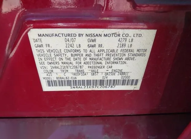 1N4AL21E97C206787 2007 2007 Nissan Altima- 2-5 S 9