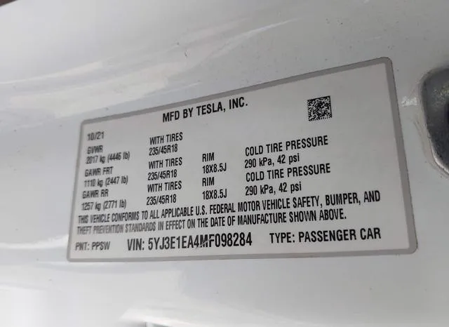 5YJ3E1EA4MF098284 2021 2021 Tesla Model 3- Standard Range P 9