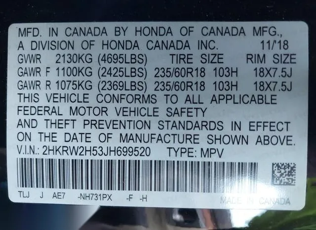 2HKRW2H53JH699520 2018 2018 Honda CR-V- EX 9