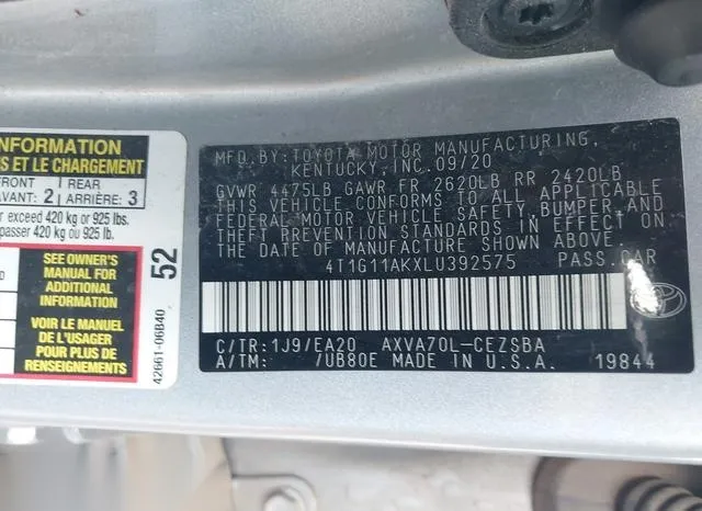 4T1G11AKXLU392575 2020 2020 Toyota Camry- SE 9