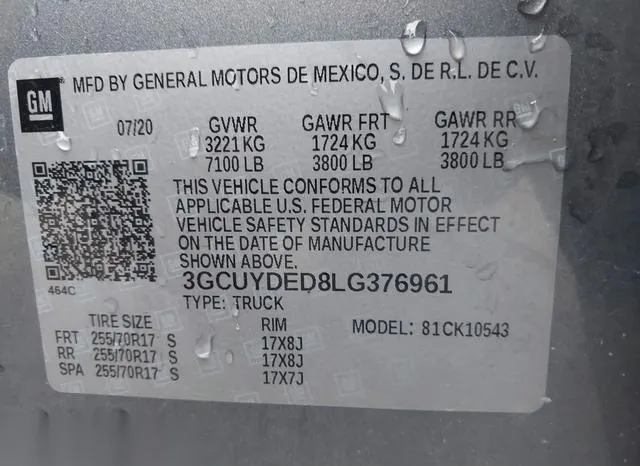 3GCUYDED8LG376961 2020 2020 Chevrolet Silverado 1500- 4Wd 9