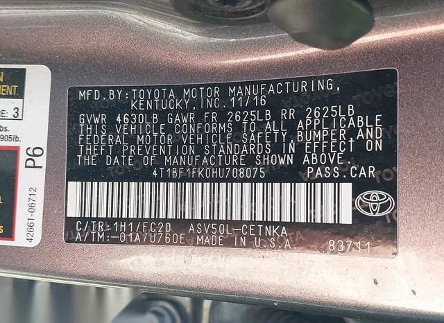 4T1BF1FK0HU708075 2017 2017 Toyota Camry- LE 9